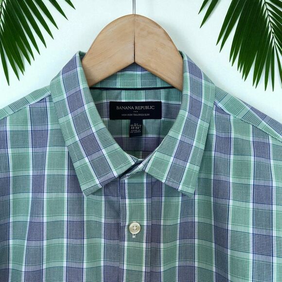 Banana Republic Non-Iron Tailored Slim Button Down Shirt in Sarasota Plaid - Picture 8 of 10